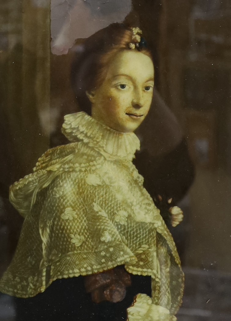 Johnson after Ramsay, reverse print on glass, Lady Erskine, 36 x 25cm